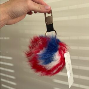 Gorski NEW Red White and Blue Fox Fur Pom Pom Keychain